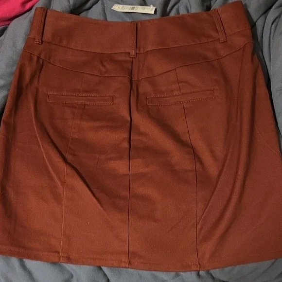 LOFT Rust-Brown Button-Front Mini Skirt - Picture 5 of 6